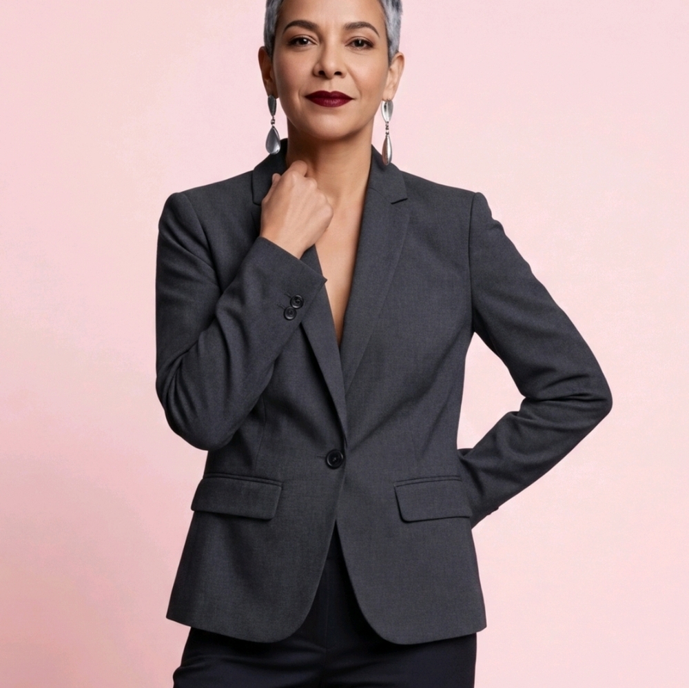 Zara Basic Grey Tailored Blazer | Fitted Single Button Workwear Jacket
